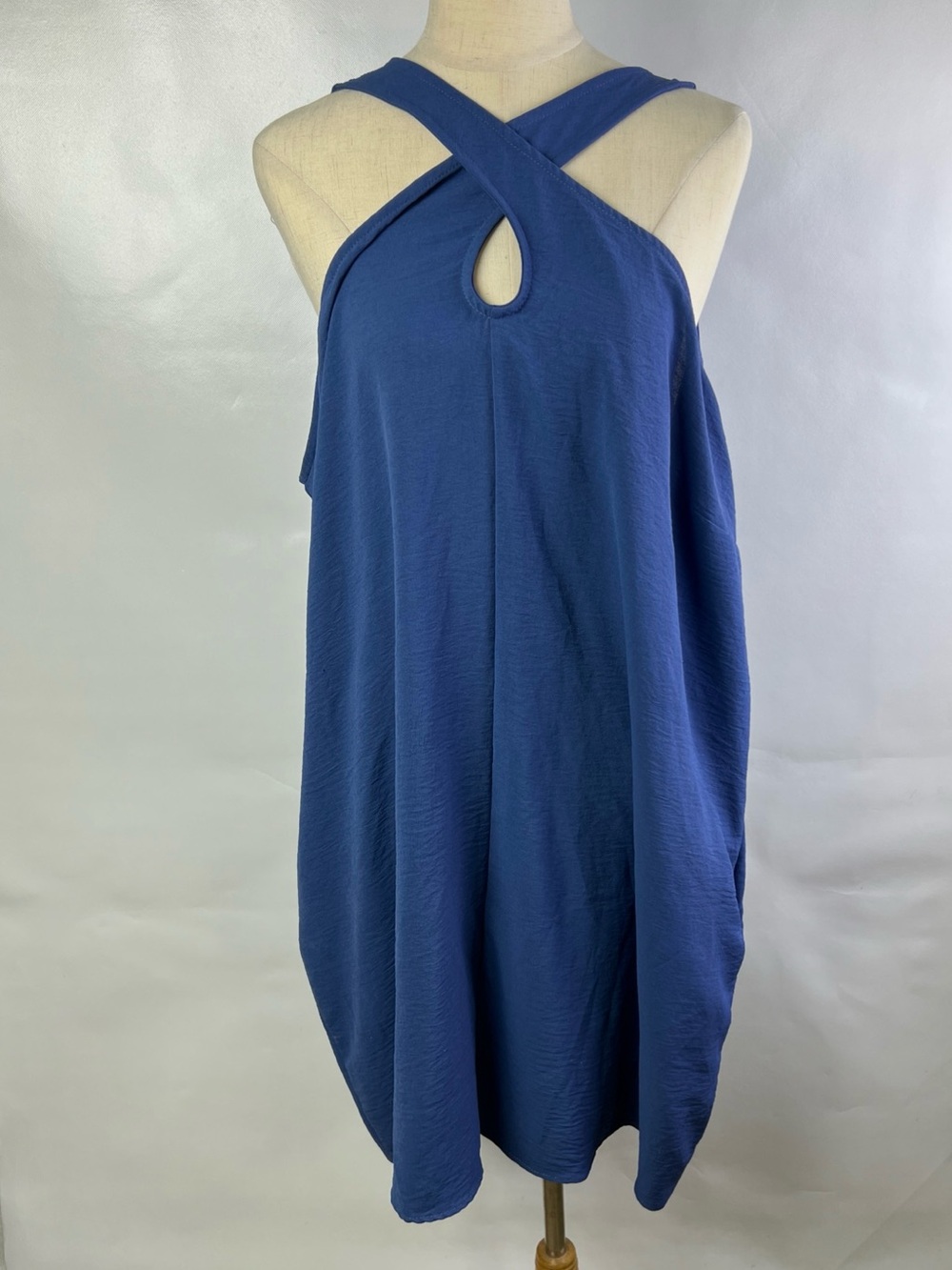 Chicsoul Blue Knee Length Pockets Sleeveless Twist Dress Size 3XL